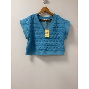 NWT Entro Brand Medium Bright Blue Puff Crop Sweater Sz S